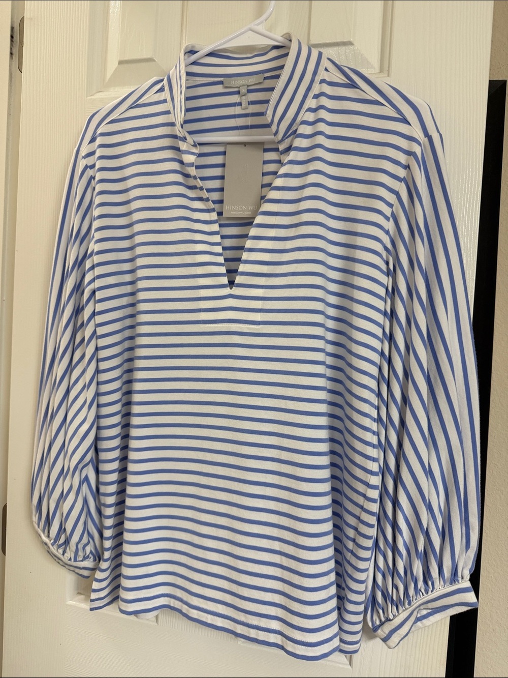 Hinson Wu Blouse . Blue and white stripe. NEW w tags . Oversized small